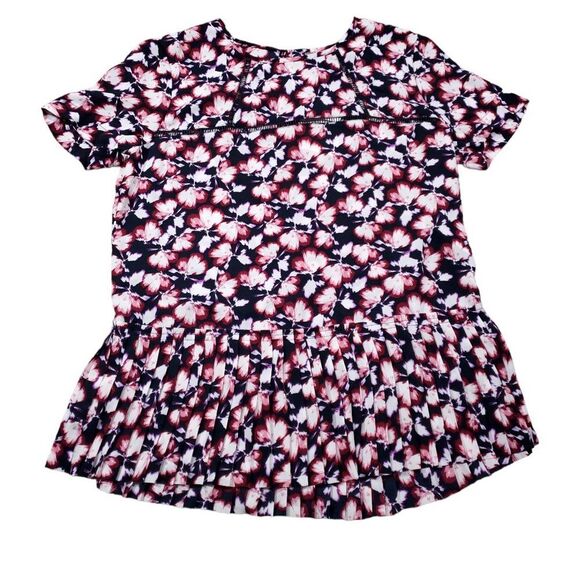 Banana Republic Factory Floral Pleated Ruffle Hem Top Black Pink Size XS - Picture 1 of 8
